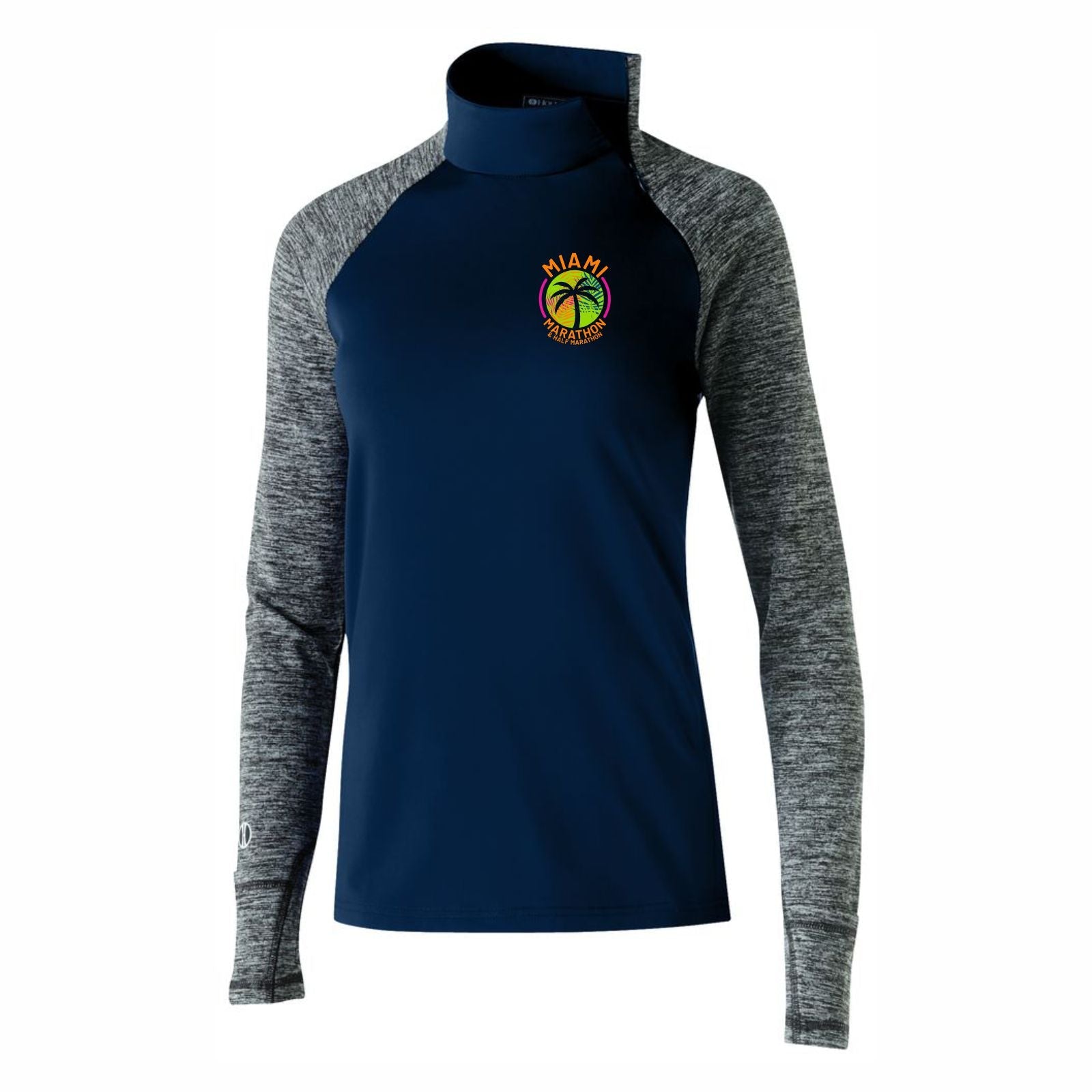 Women's Shoulder-Zip Tech 1/4 Zip - Navy / Carbon Heather - 'Left Chest Print' Design