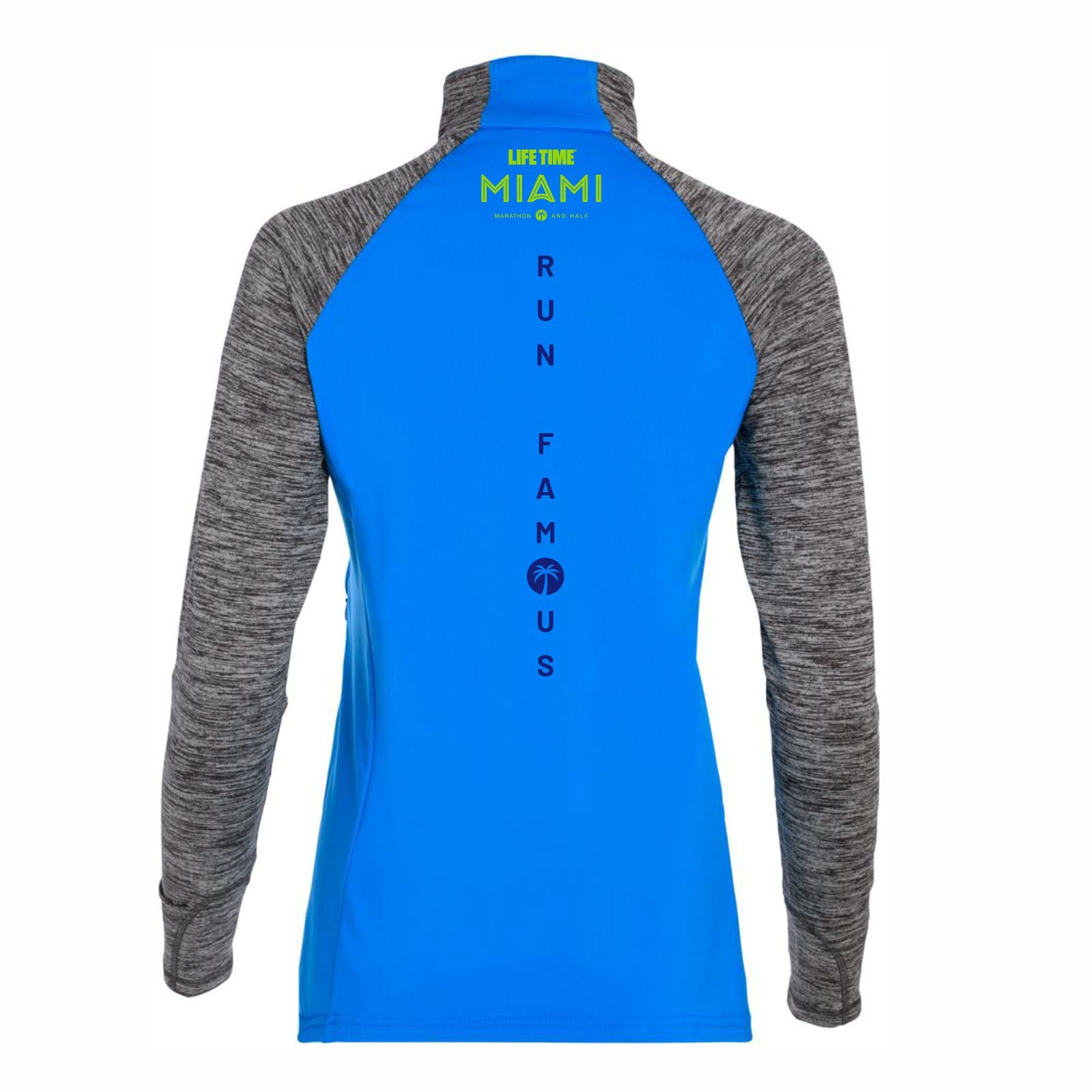 Women's Shoulder-Zip Tech 1/4 Zip - Bright Blue / Carbon Heather - 'Left Chest Print' Design